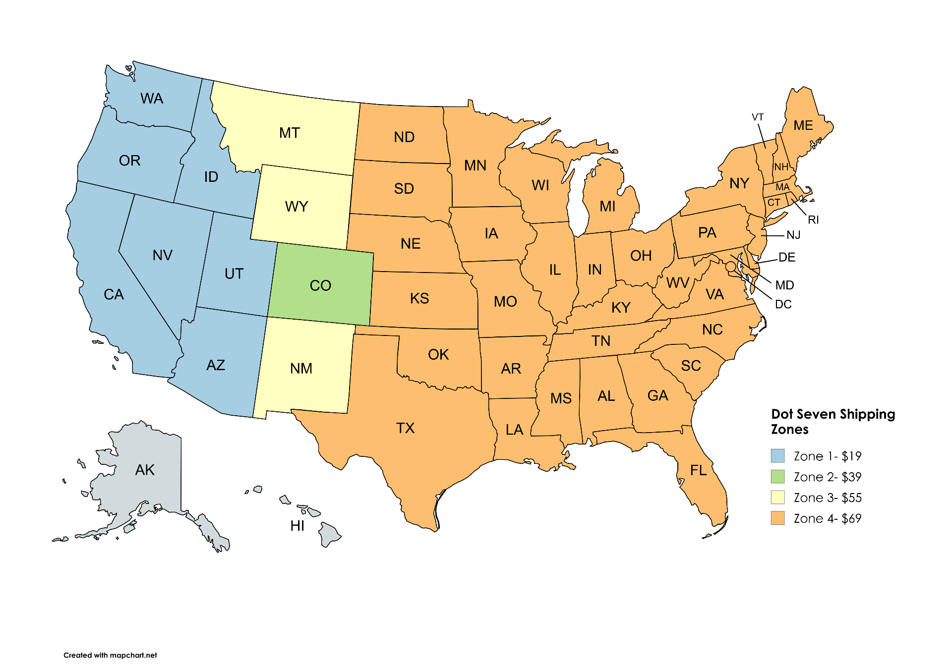 Dot Seven Ranch shipping zones map
